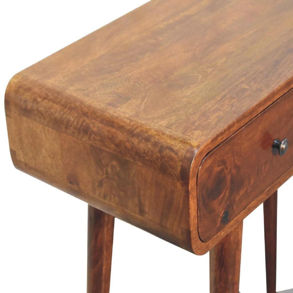 Handgemaakt – Consoletafel – mangohout – kastanje – gebogen – 2 lades