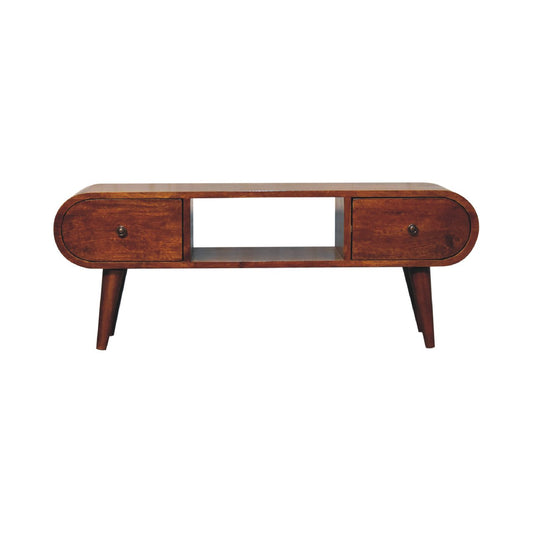 Handgemaakt tv-meubel – mangohout – 2 lades – open vak – 100 cm