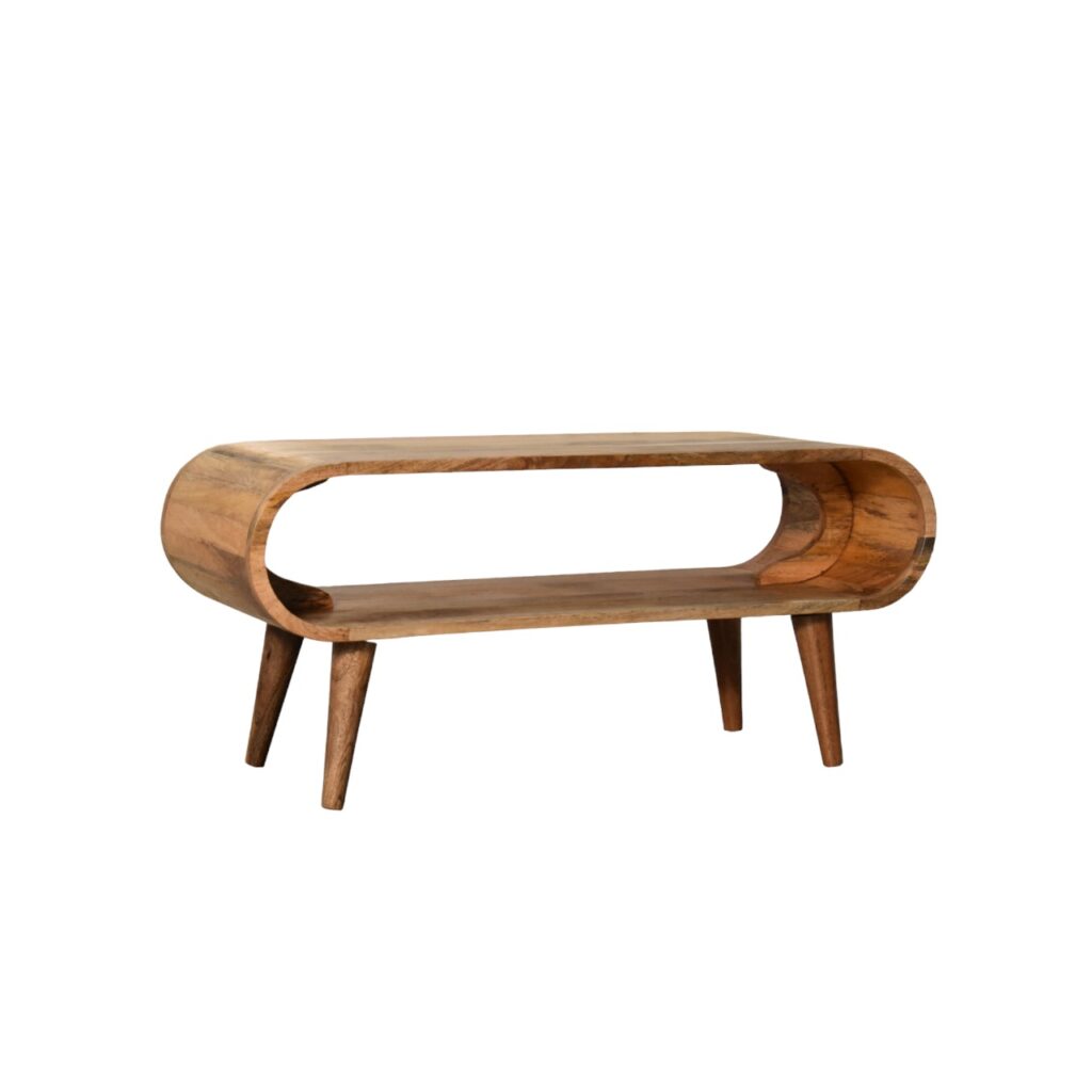 Handgemaakt – Salontafel – mangohout – eikenlook – gebogen – open vak