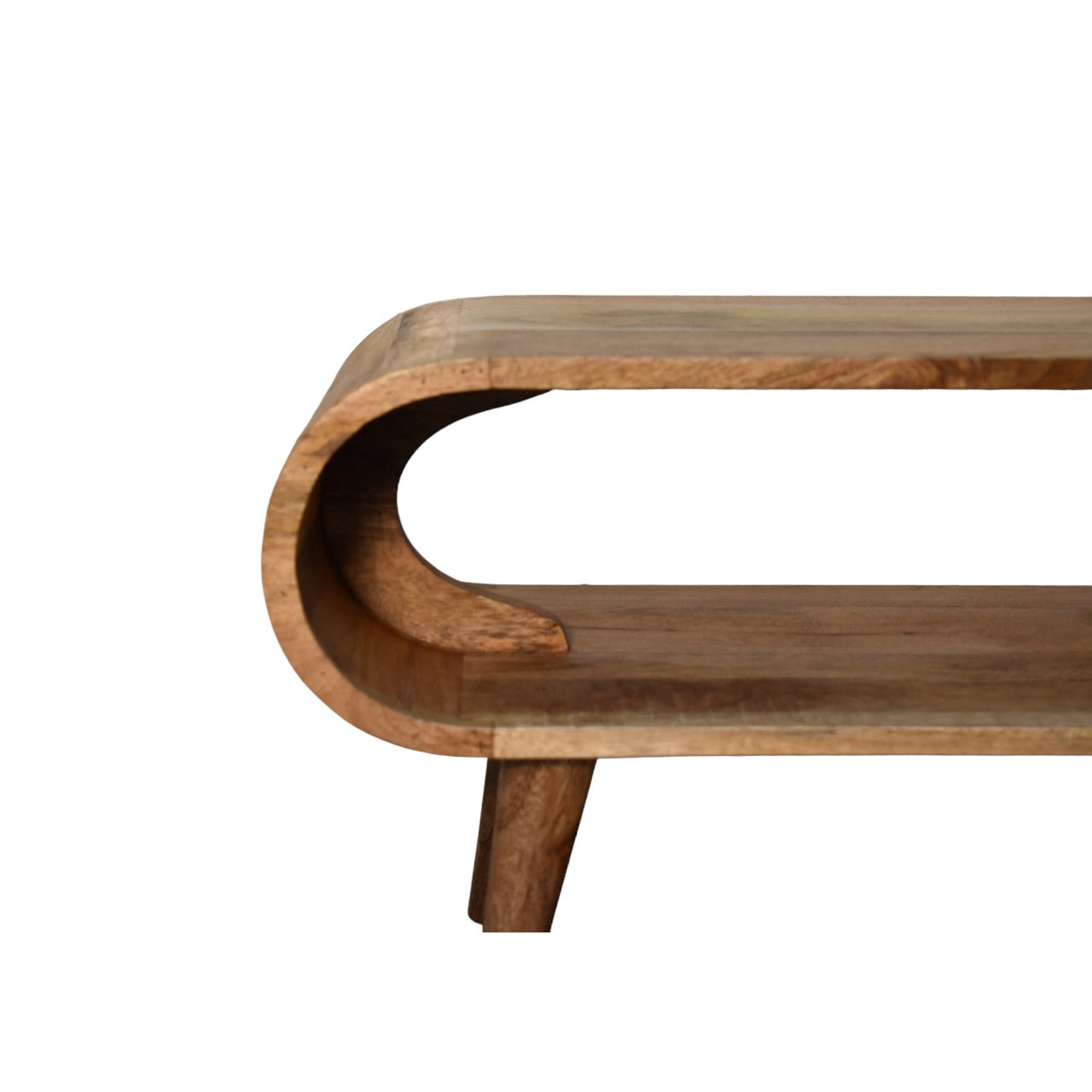 Handgemaakt – Salontafel – mangohout – eikenlook – gebogen – open vak