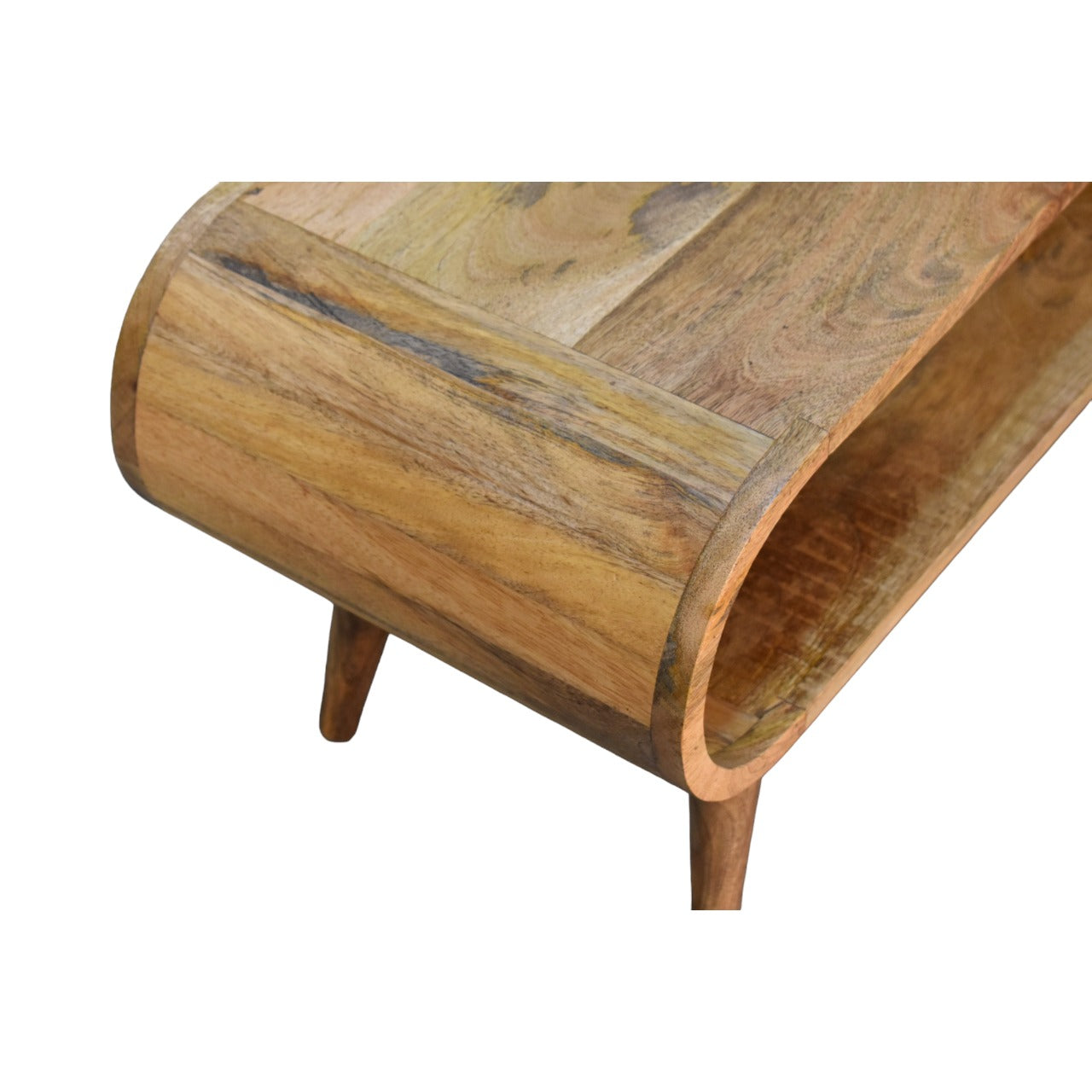 Handgemaakt – Salontafel – mangohout – eikenlook – gebogen – open vak