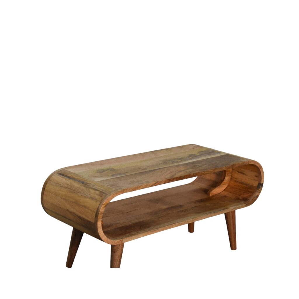 Handgemaakt – Salontafel – mangohout – eikenlook – gebogen – open vak