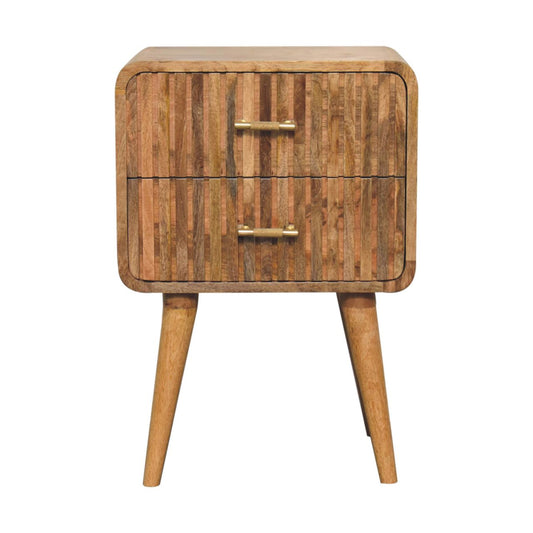 Handgemaakte -Prachtig nachtkastje – ribbel structuur – T-bar lade – houtlook