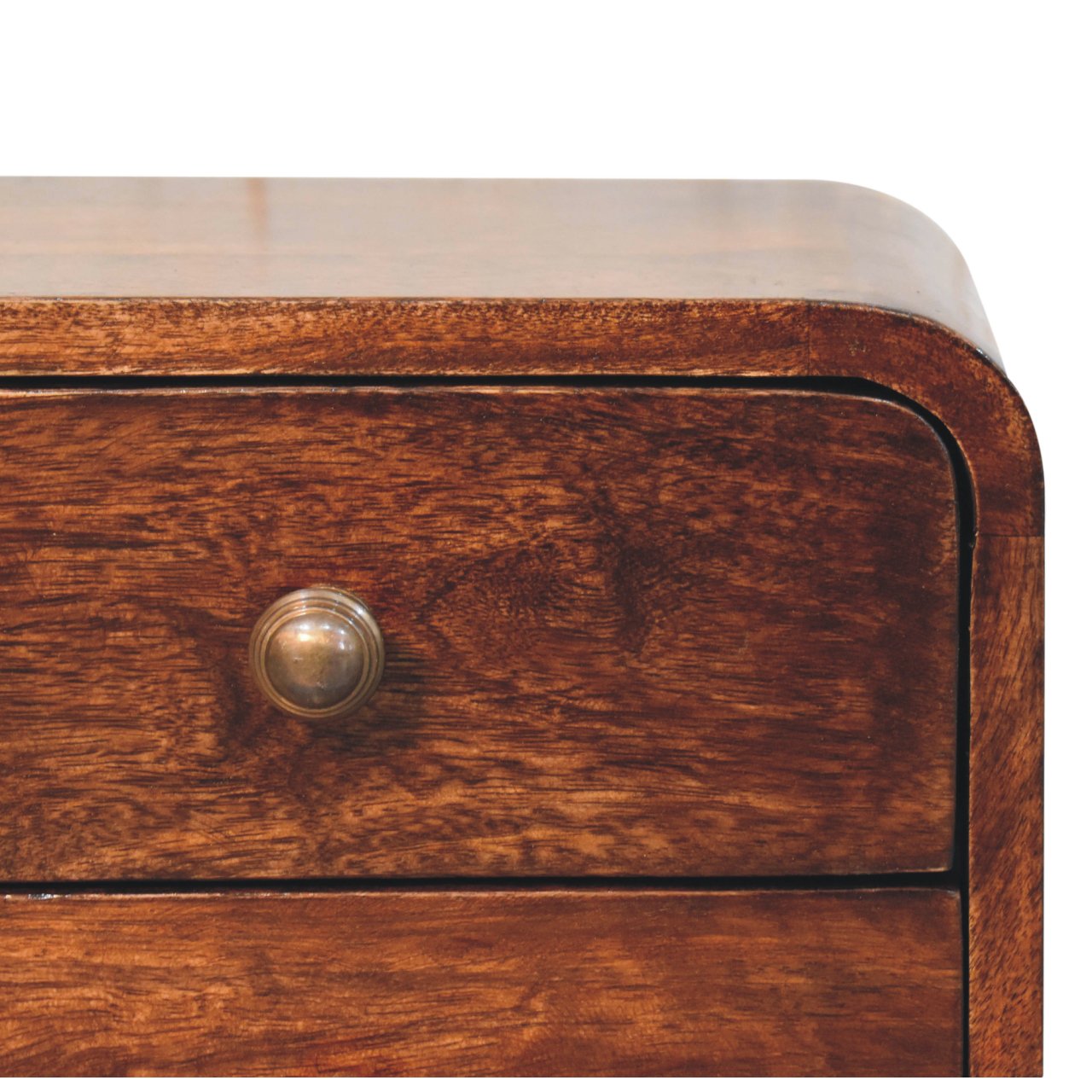 Handgemaakt – Wandnachtkastje – mangohout – gebogen – 2 lades – compact