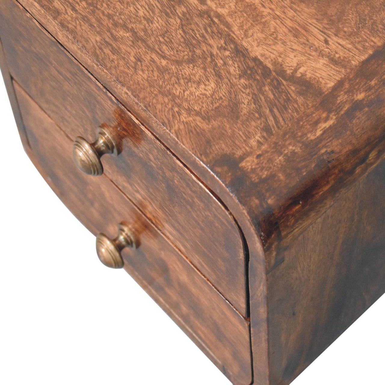 Handgemaakt – Wandnachtkastje – mangohout – gebogen – 2 lades – compact