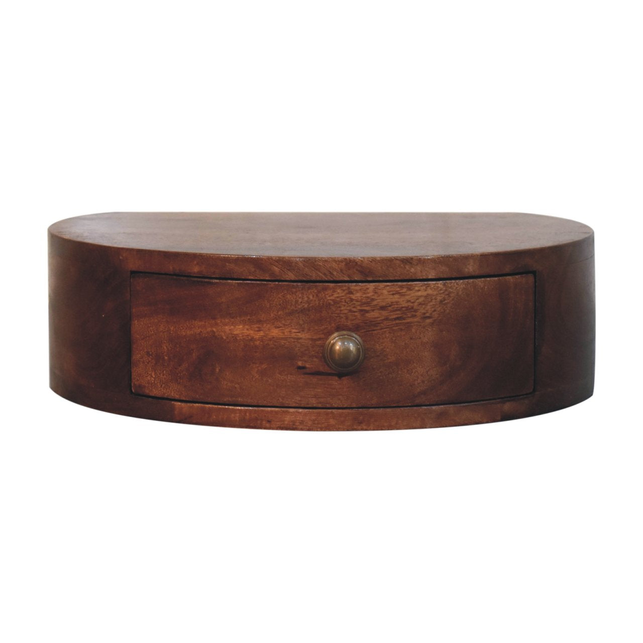 Handgemaakt wandnachtkastje – mangohout – 1 lade – rond ontwerp – 40 cm