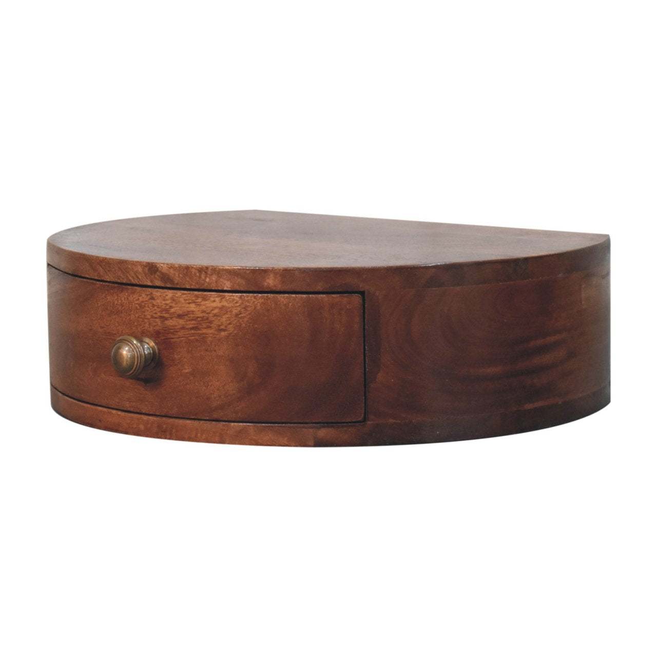 Handgemaakt wandnachtkastje – mangohout – 1 lade – rond ontwerp – 40 cm