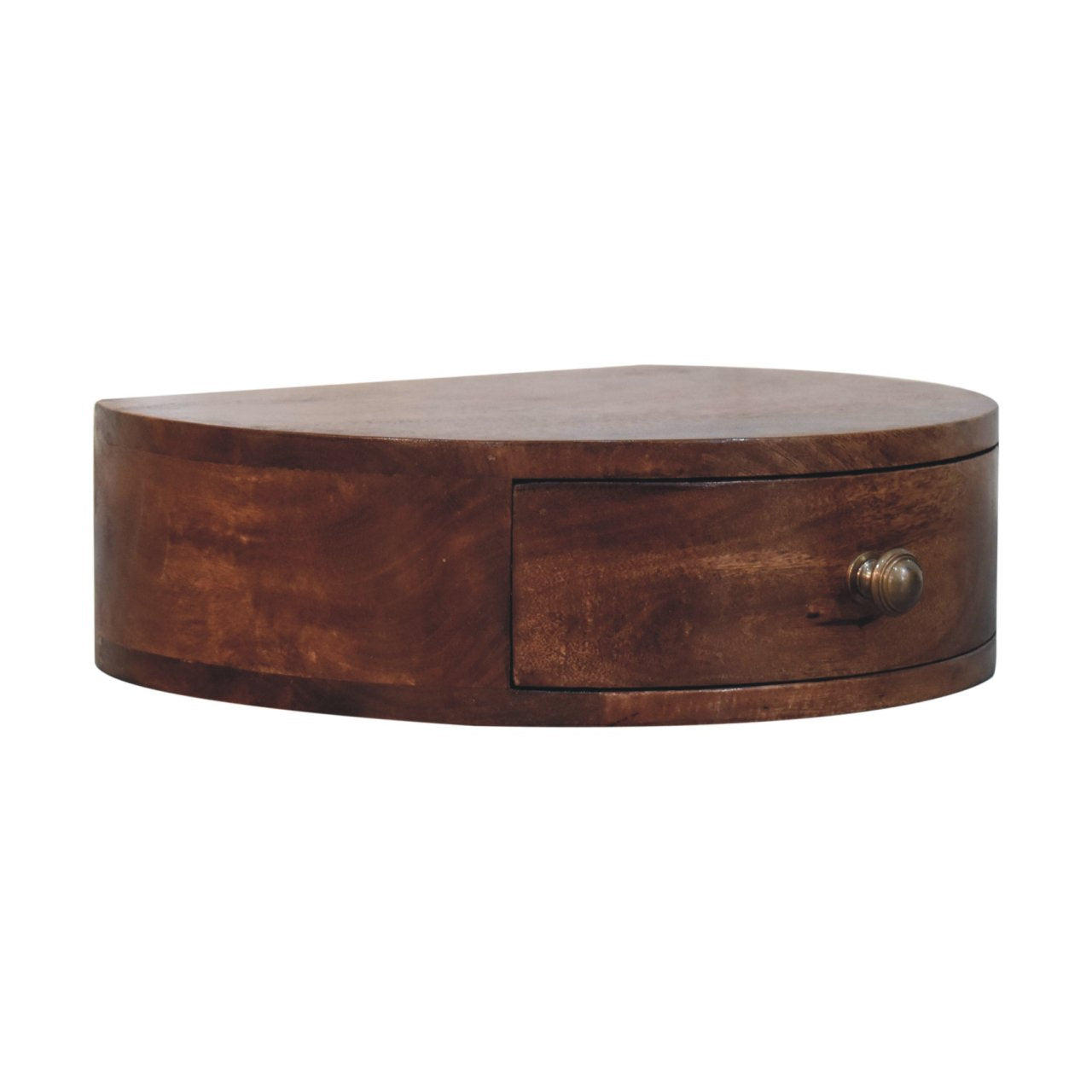 Handgemaakt wandnachtkastje – mangohout – 1 lade – rond ontwerp – 40 cm