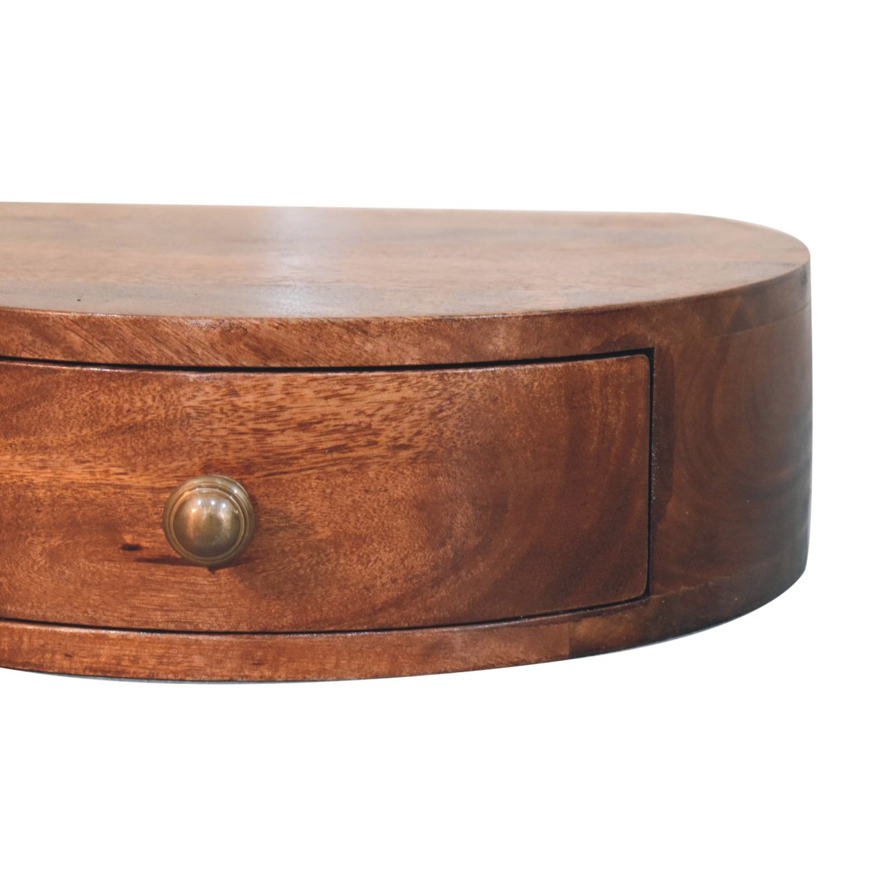 Handgemaakt wandnachtkastje – mangohout – 1 lade – rond ontwerp – 40 cm