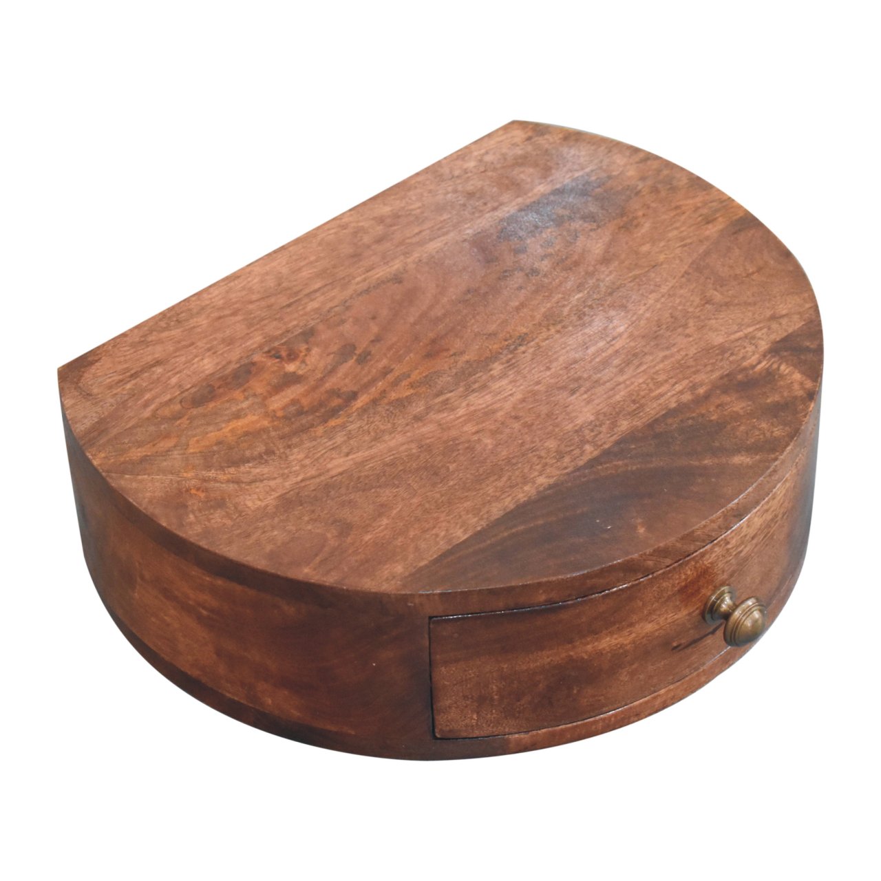 Handgemaakt wandnachtkastje – mangohout – 1 lade – rond ontwerp – 40 cm