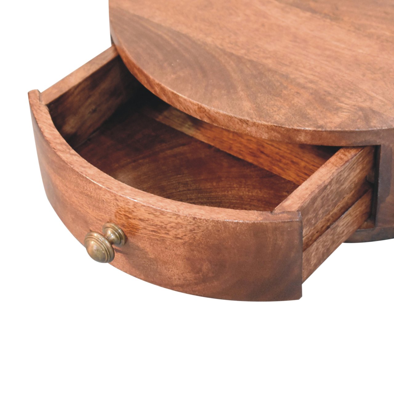 Handgemaakt wandnachtkastje – mangohout – 1 lade – rond ontwerp – 40 cm