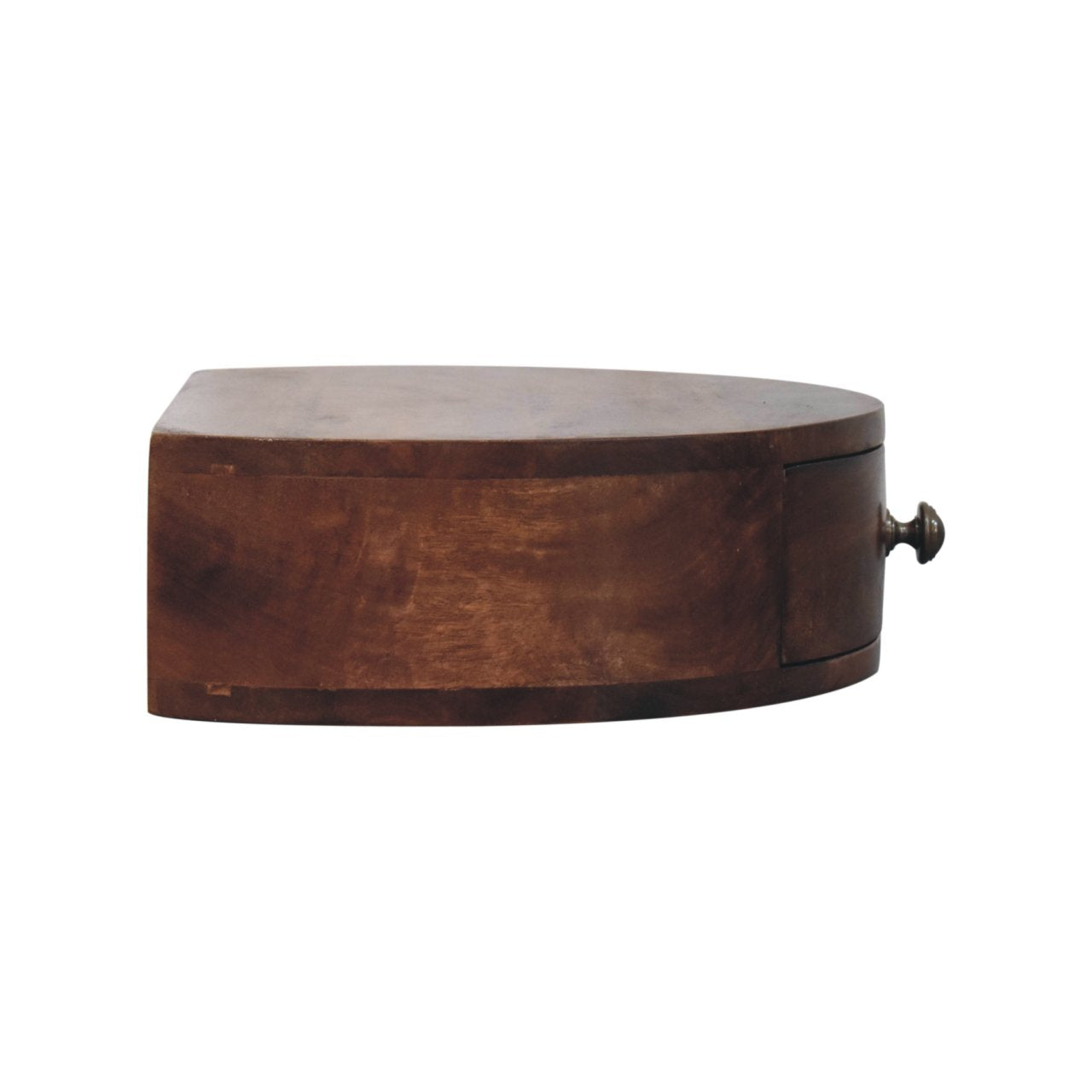 Handgemaakt wandnachtkastje – mangohout – 1 lade – rond ontwerp – 40 cm