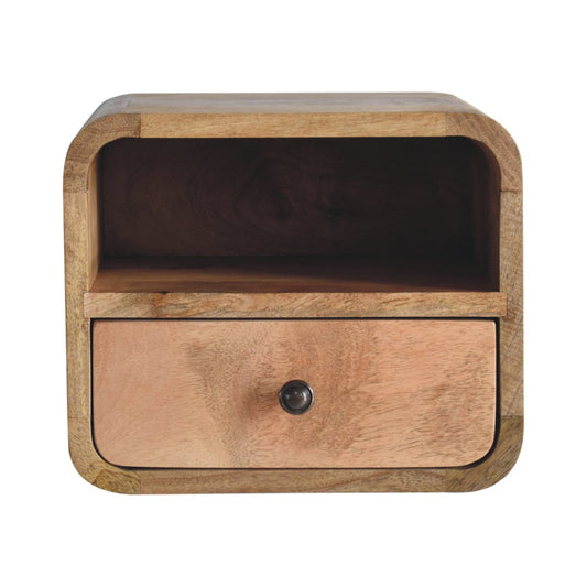Handgemaakte -Wandkastje mini – eikenlook – gebogen – open sleuf – zwevend