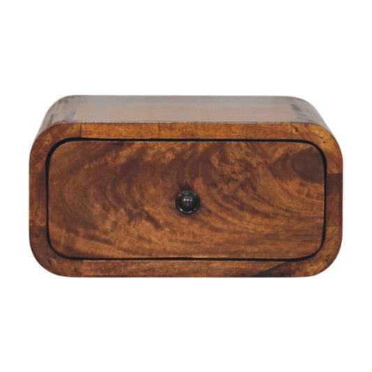 Handgemaakt – Wandnachtkastje – mangohout – kastanje – compact – 1 lade