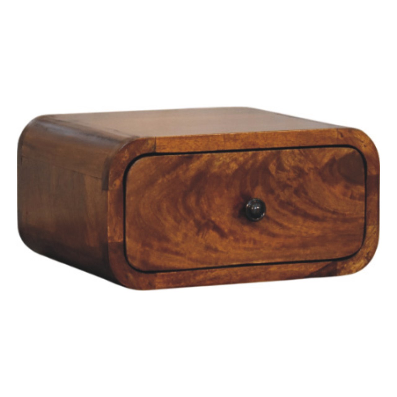Handgemaakt – Wandnachtkastje – mangohout – kastanje – compact – 1 lade