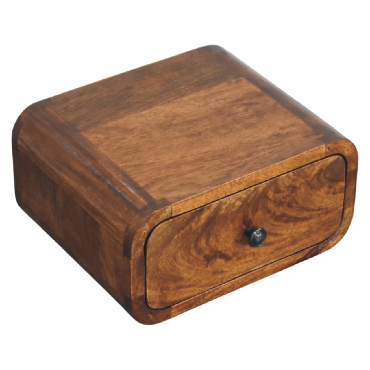 Handgemaakt – Wandnachtkastje – mangohout – kastanje – compact – 1 lade
