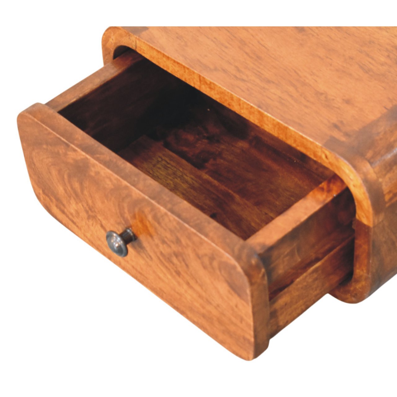 Handgemaakt – Wandnachtkastje – mangohout – kastanje – compact – 1 lade