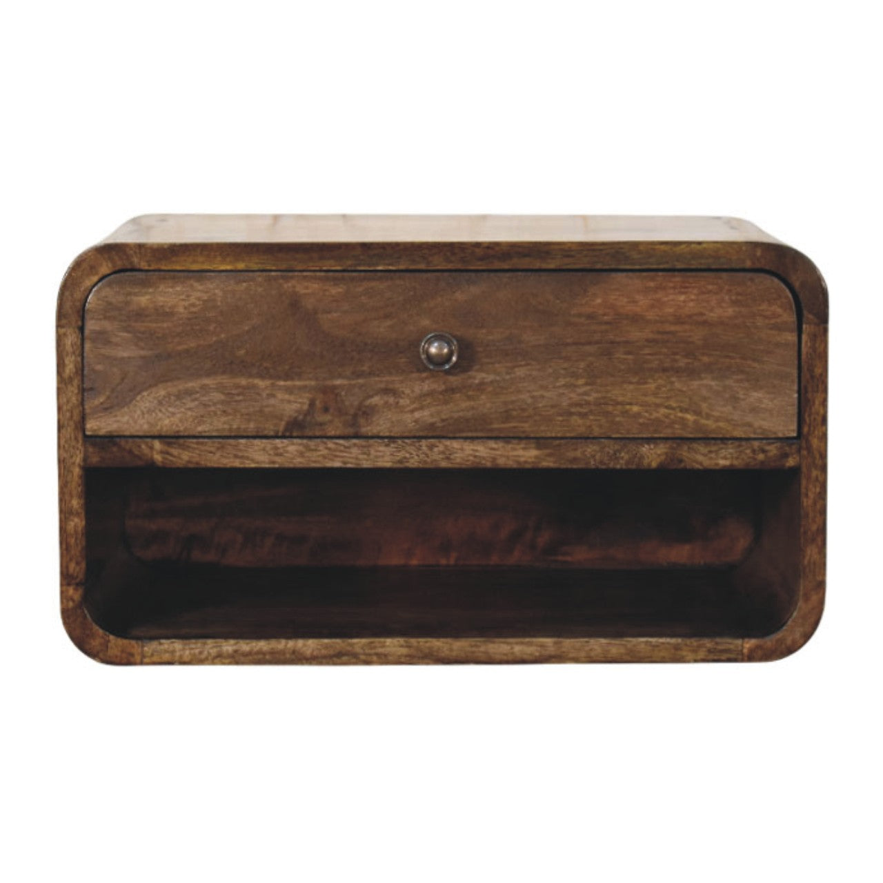 Handgemaakt wandnachtkastje – mangohout – 1 lade – open vak – 45 cm