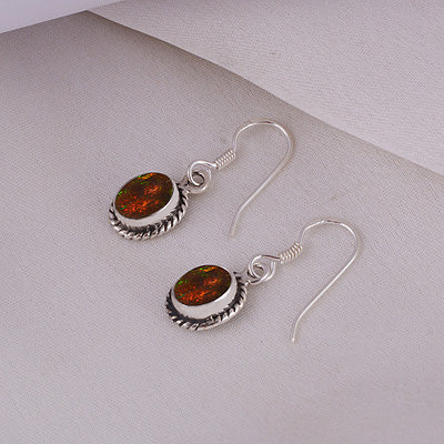 Oorbellen met zwarte Ethiopische opaal – ovaal, draadwerk, zwart, 925 sterling zilver