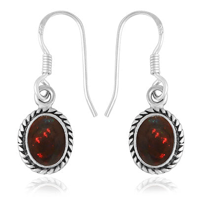 Oorbellen met zwarte Ethiopische opaal – ovaal, draadwerk, zwart, 925 sterling zilver