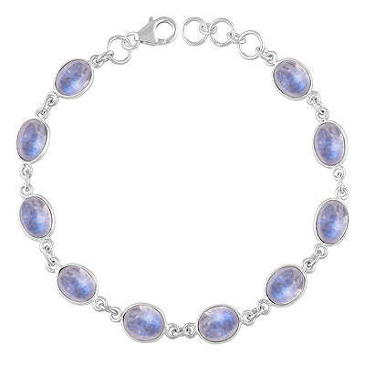 Armband van 925 sterling zilver met tien ovale regenboogmaanstenen