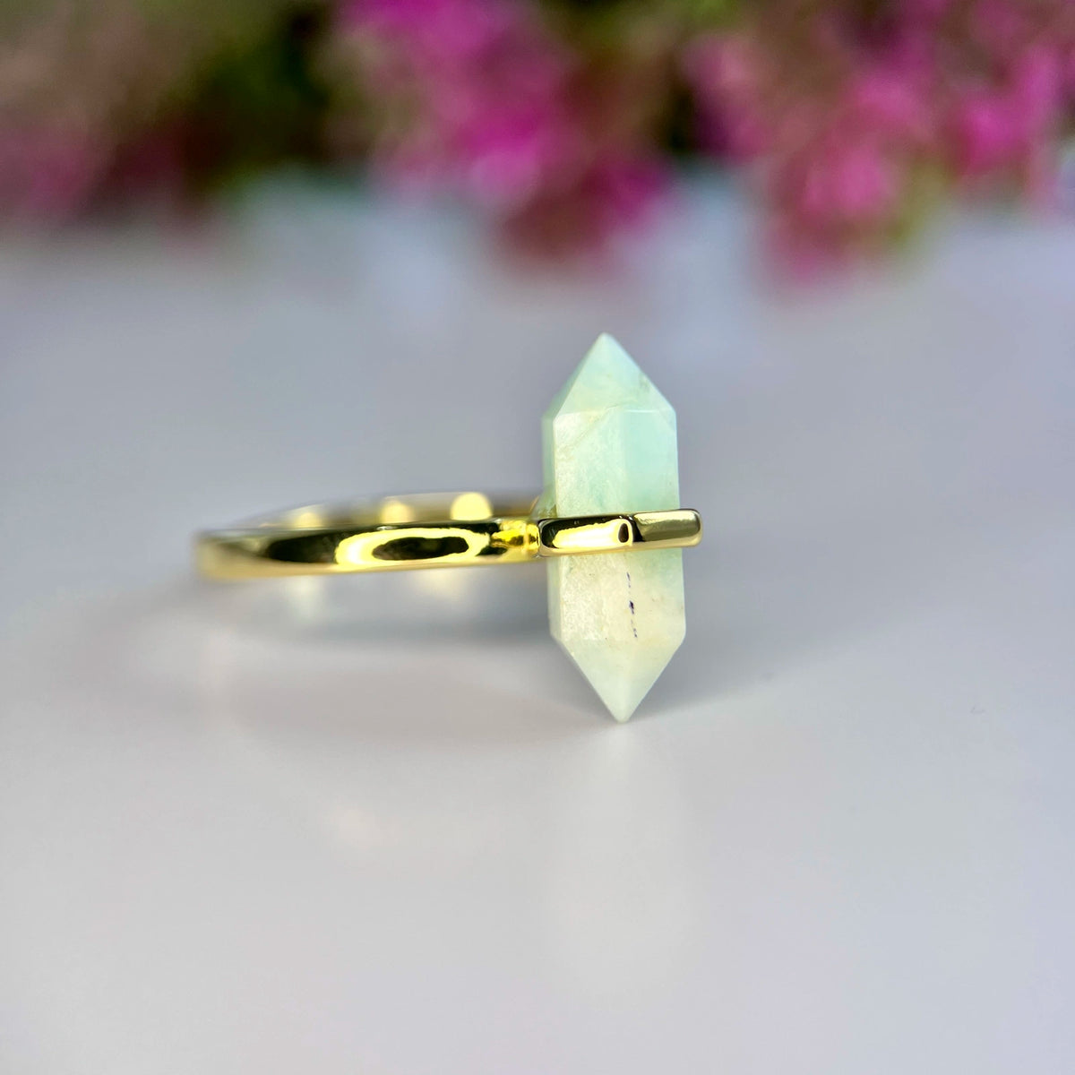 Natuurlijke Larimar Ring – Rhodium Plated