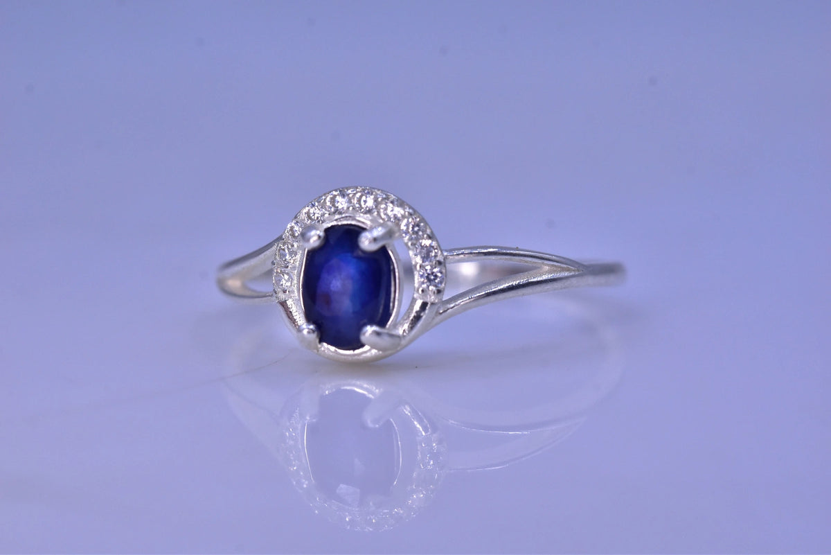 Natuurlijke Blauwe Saffier Ring – 925 Sterling Zilver – Rhodium Plated