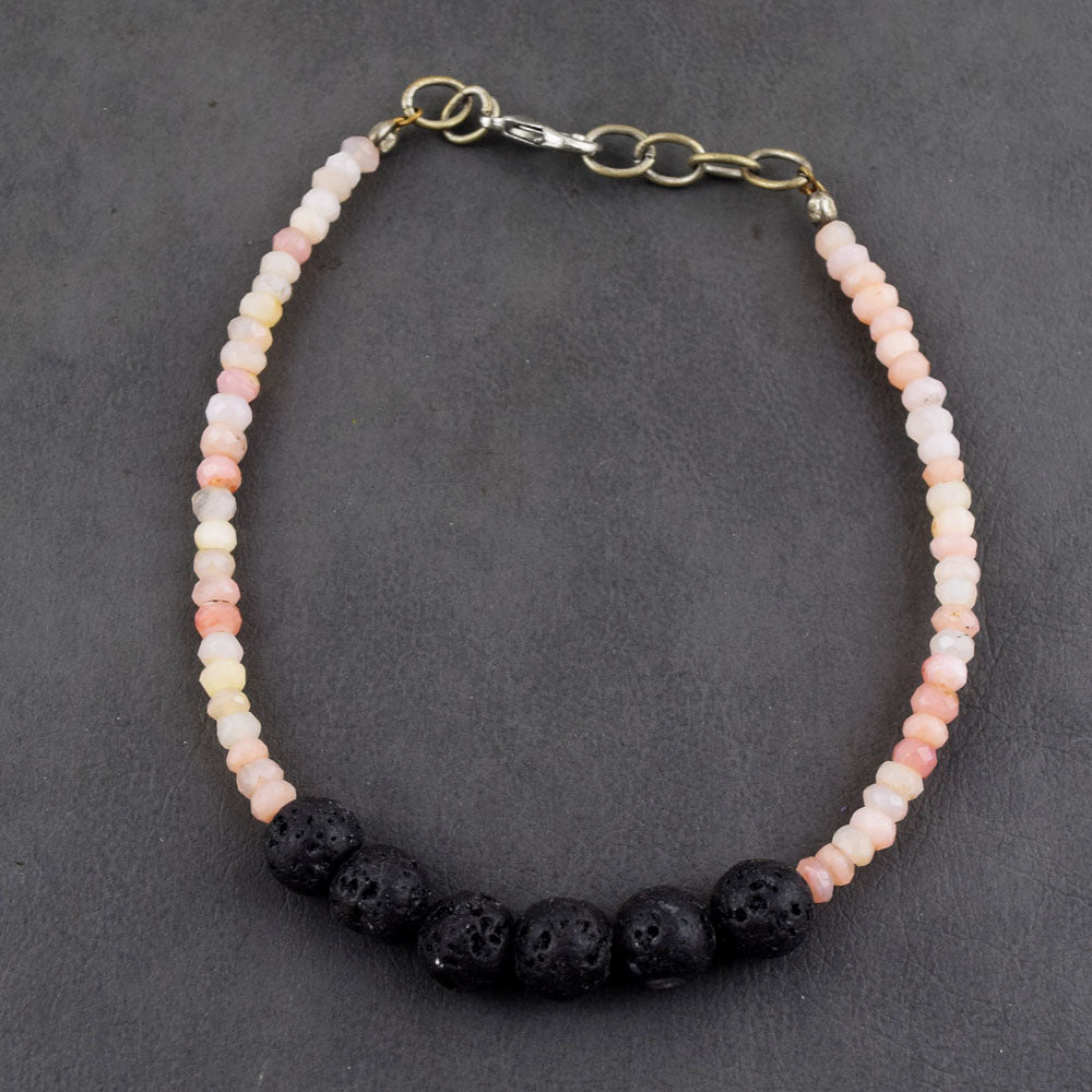 Echte Roze Australische Opaal & Lava Armband met Gefacetteerde Kralen 40,00 CT