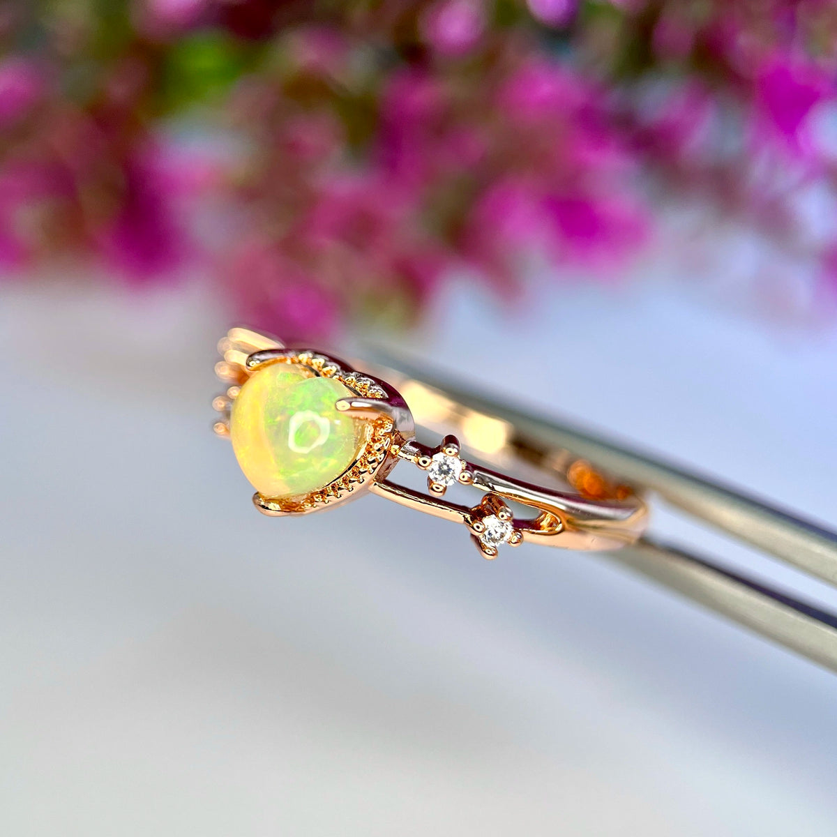 Natuurlijke Fire Opal Ring met Zirkonia – Rhodium Plated