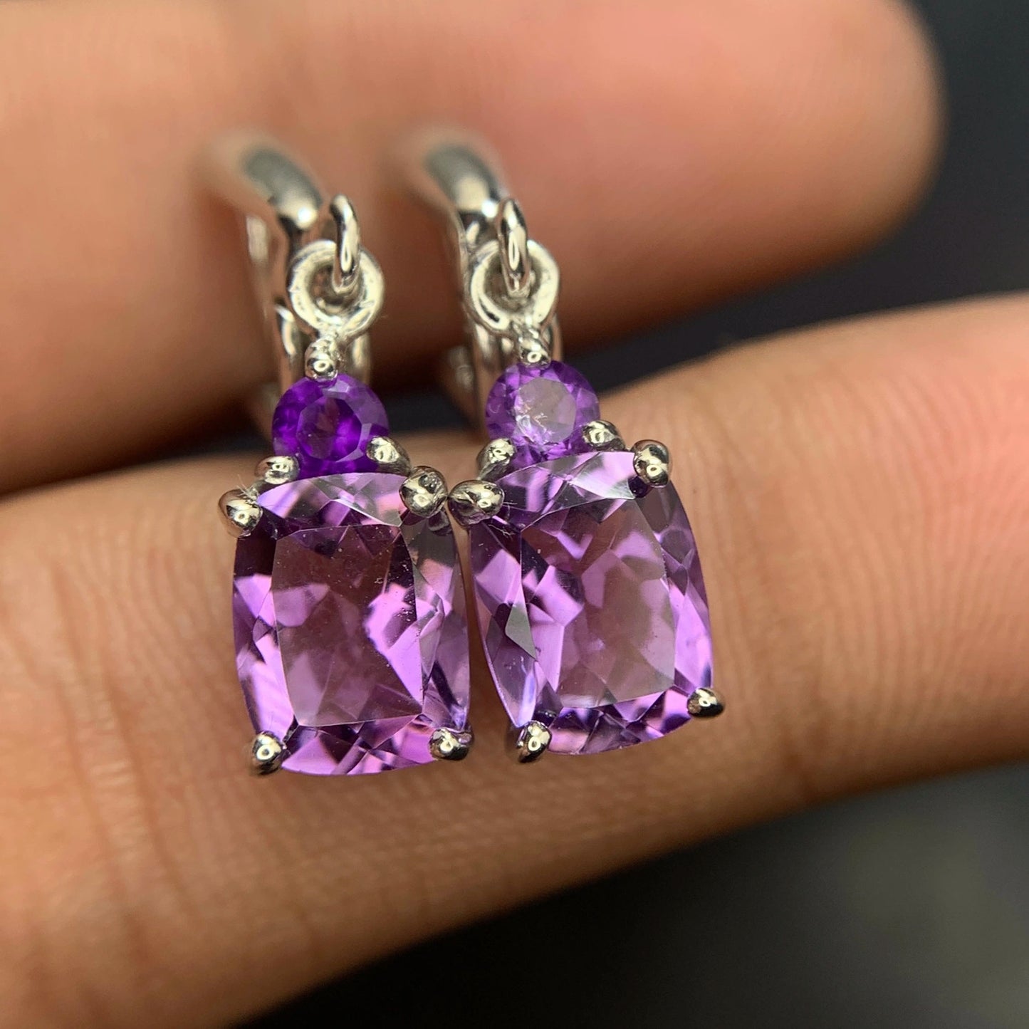 24.15 CT Natural Amethyst Earrings in 925 Silver with Rhodium Plated