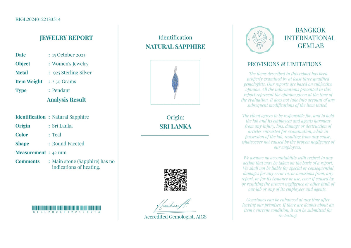 Gecertificeerde saffierhanger – 925 sterling zilver