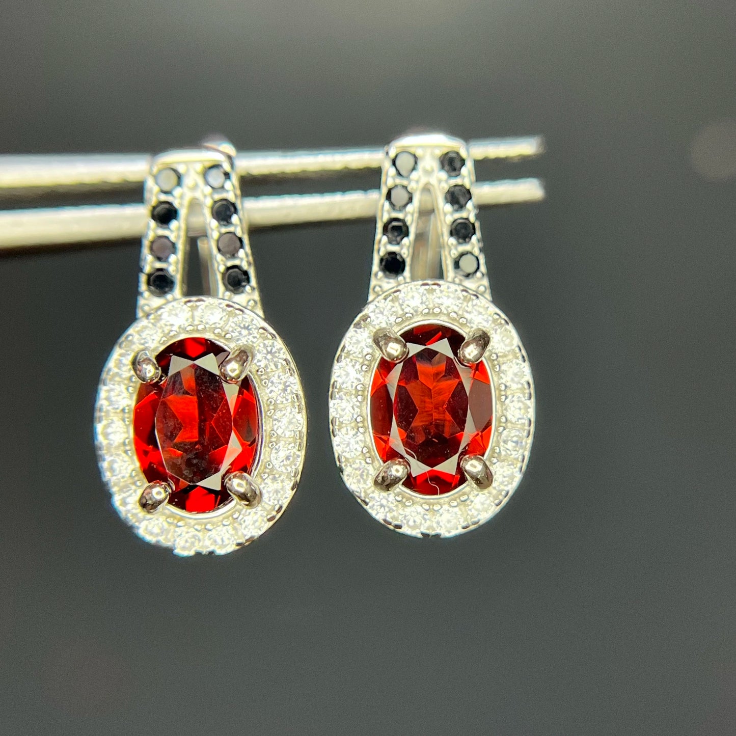 18.21 CT Natural Garnet with Spinel Ear Studs in 925 Silver|Rhodium Plated