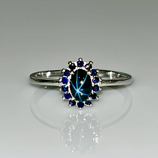 Natuurlijke Blauwe Ster Saffier Ring met Saffieren – 925 Sterling Zilver