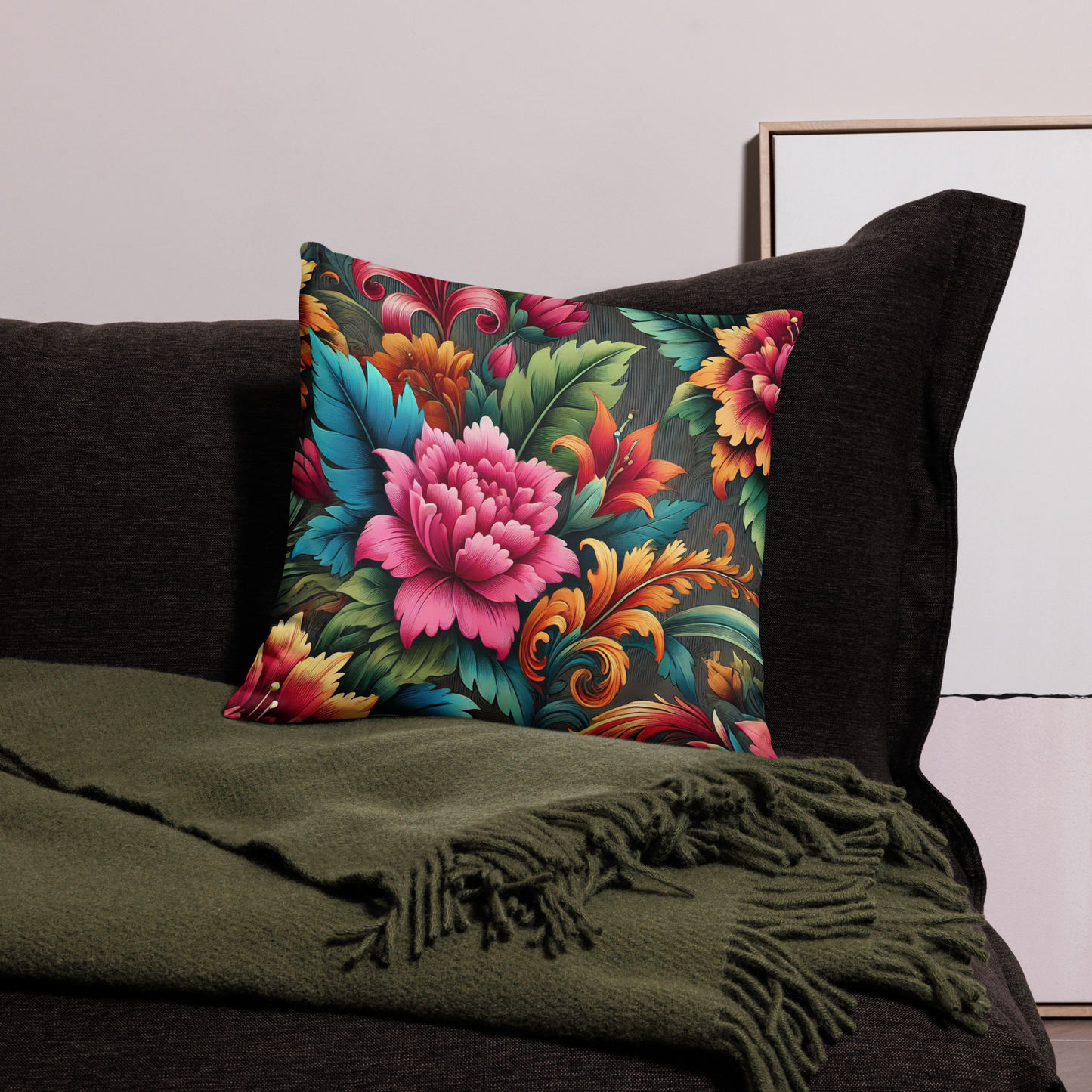 Vrolijke Bloemen Kussenhoes – Decoratieve Print met Levendige Kleuren – 45x45 cm – Zachte Polyester Kussenhoes met Rits"