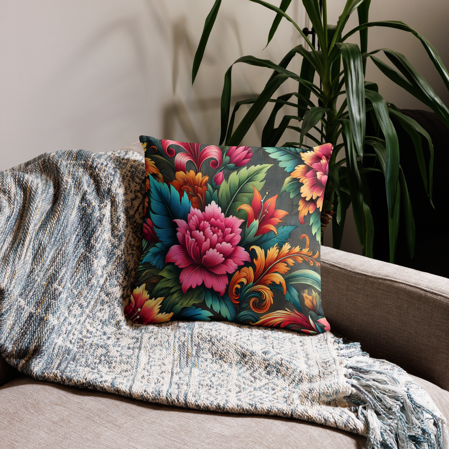 Vrolijke Bloemen Kussenhoes – Decoratieve Print met Levendige Kleuren – 45x45 cm – Zachte Polyester Kussenhoes met Rits"