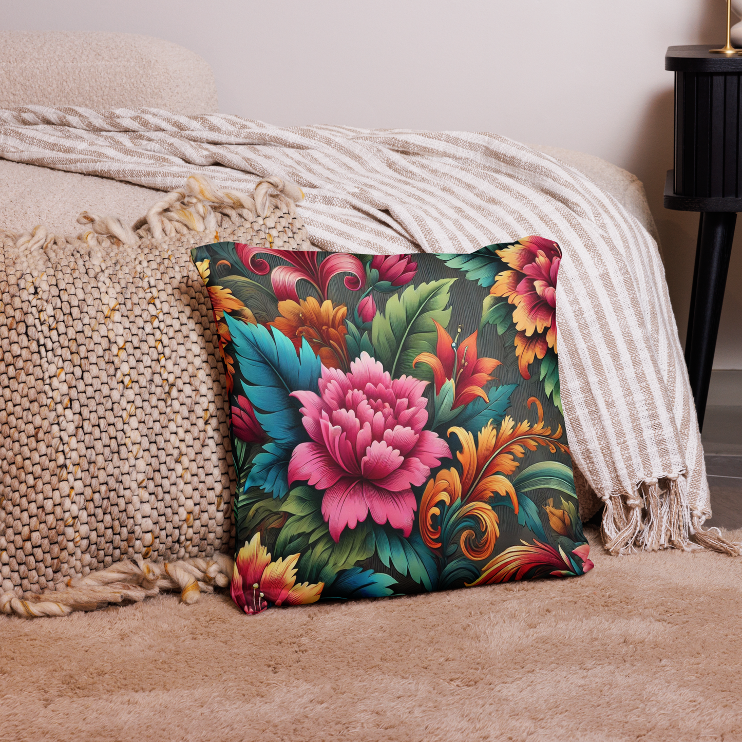 Vrolijke Bloemen Kussenhoes – Decoratieve Print met Levendige Kleuren – 45x45 cm – Zachte Polyester Kussenhoes met Rits"