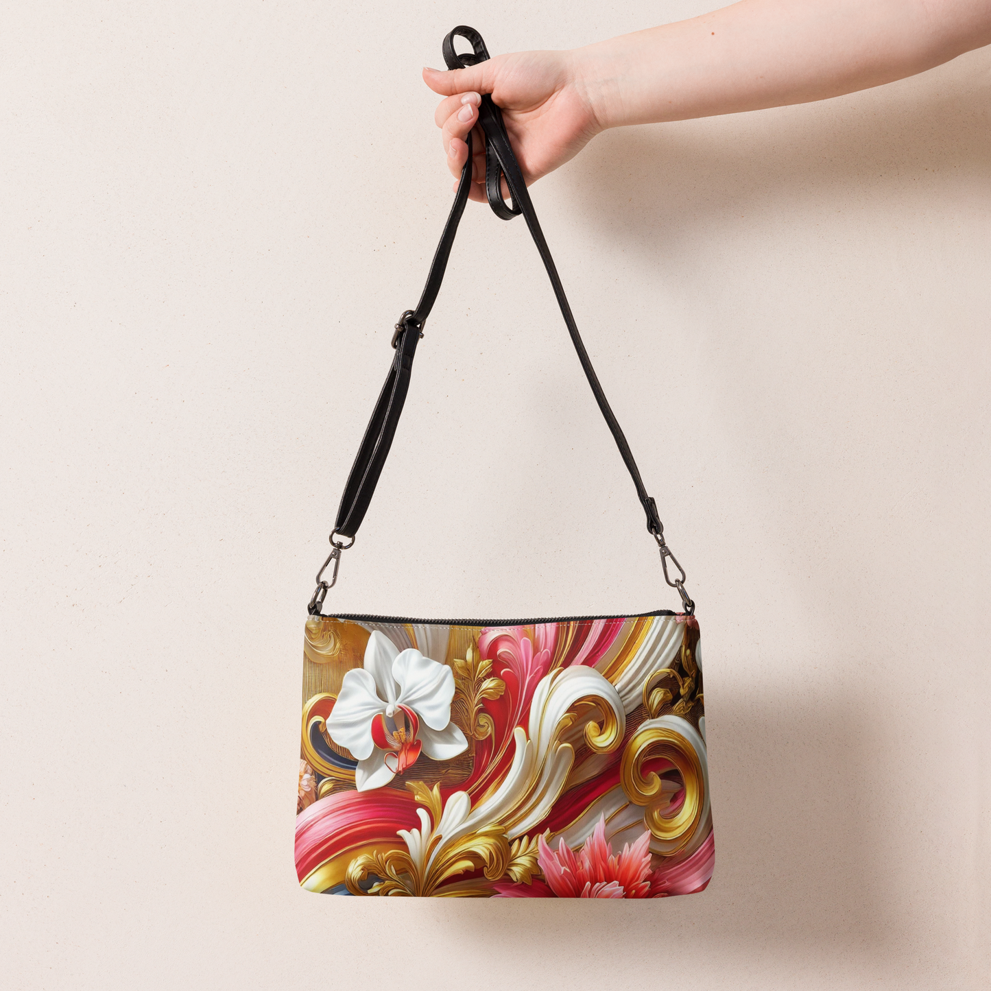 Elegante Crossbody Tas met Verwijderbare Pols- en Schouderriemen – Luxe Barok Ontwerp
