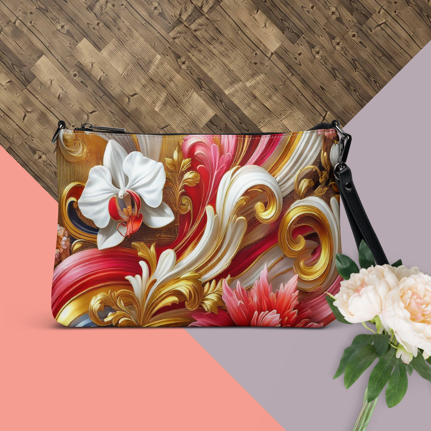 Elegante Crossbody Tas met Verwijderbare Pols- en Schouderriemen – Luxe Barok Ontwerp