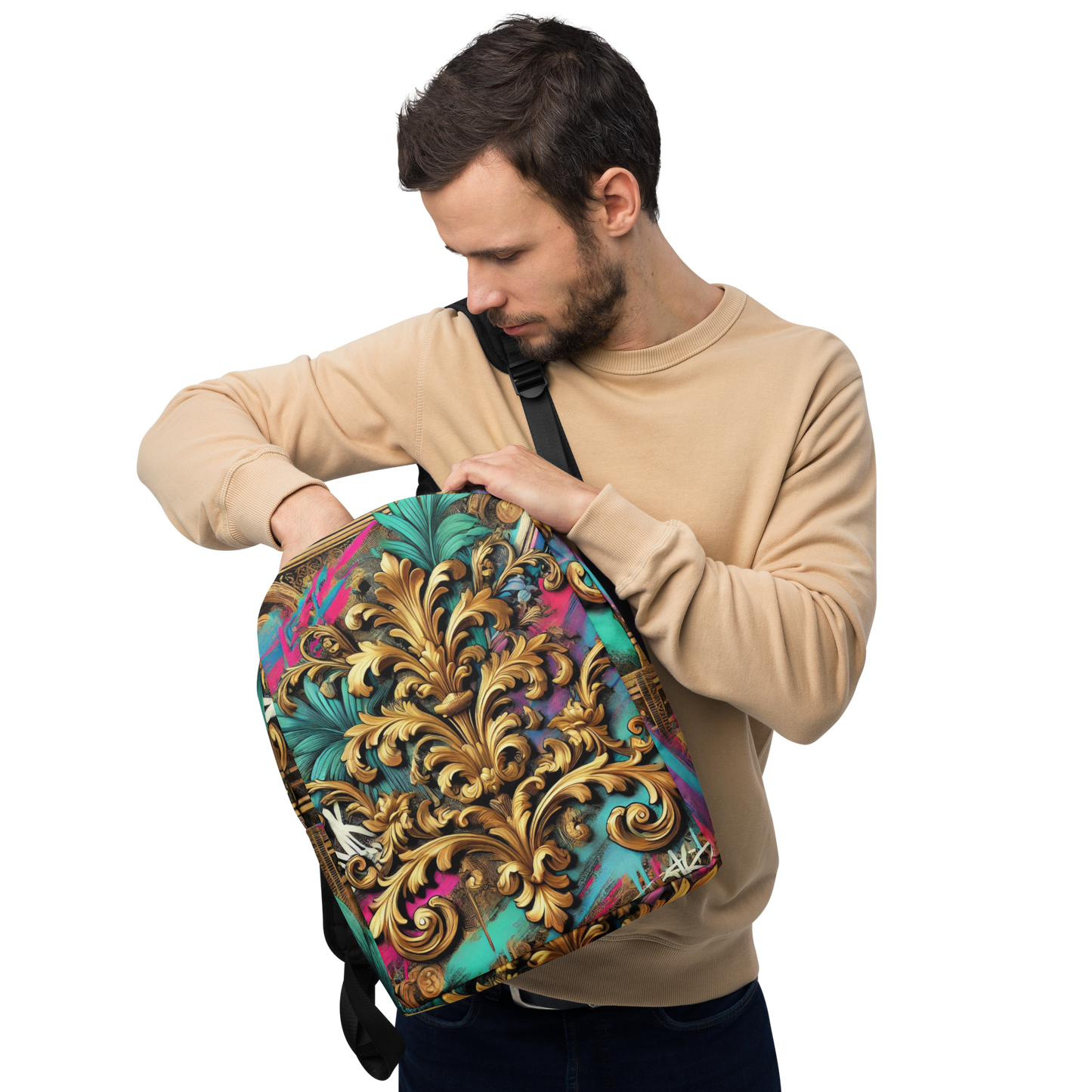 Colorful Baroque Backpack – Water Resistant and Practical with Laptop Compartment