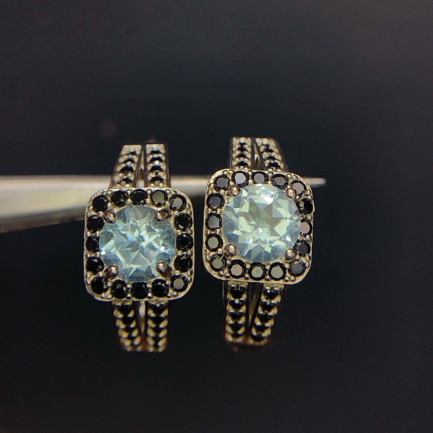 26.00CT Swiss Blue Topaz with Spinel Ear Studs in 925 Silver|Rhodium Plated