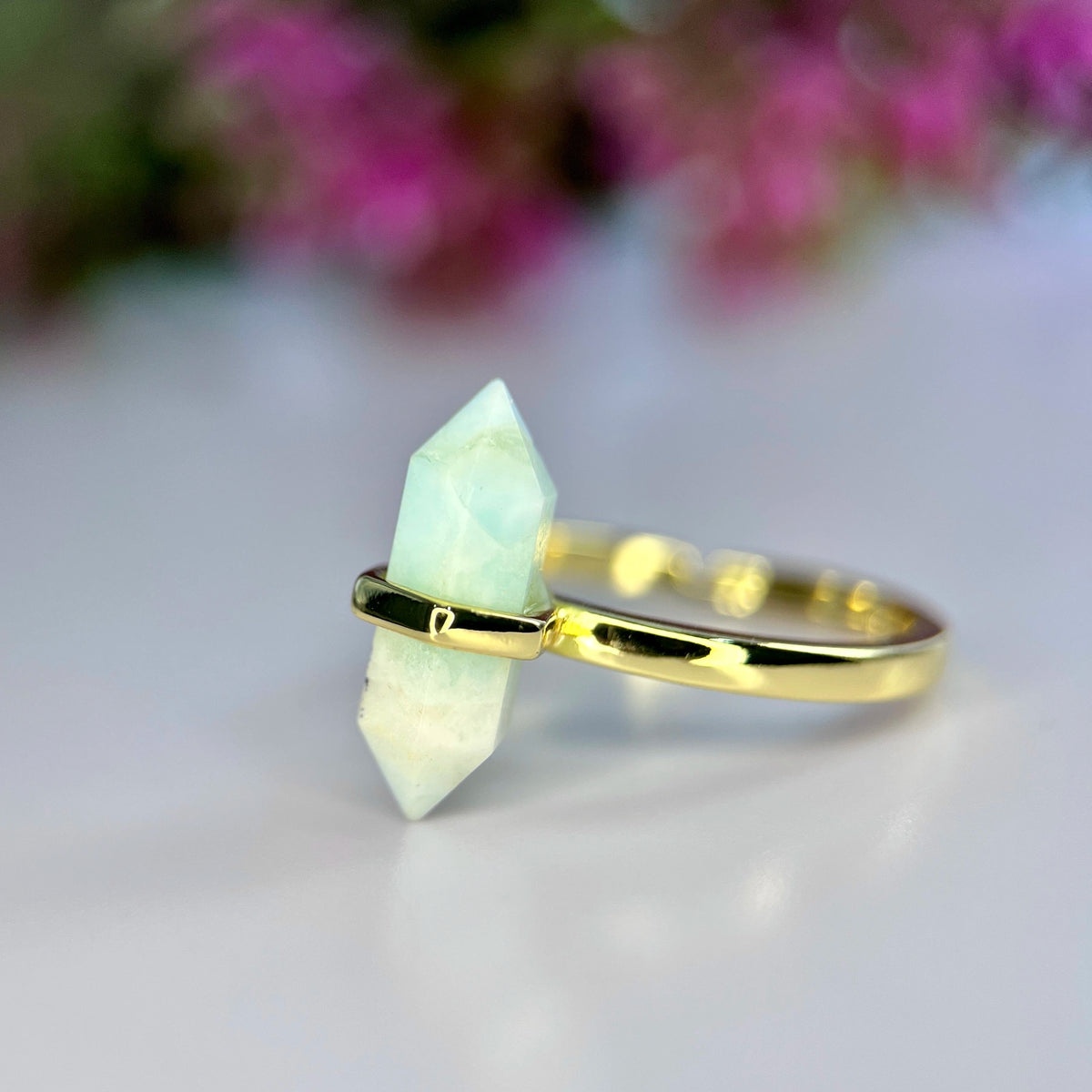 Natuurlijke Larimar Ring – Rhodium Plated