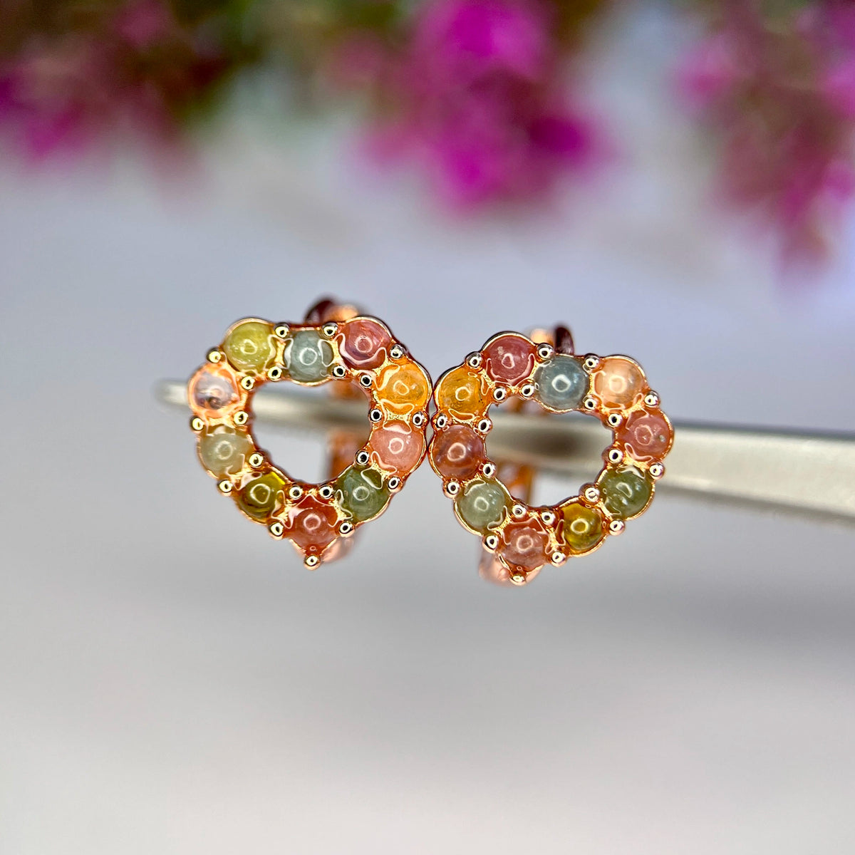 Natuurlijke Multi Tourmalijn Oorbellen – Rhodium Plated