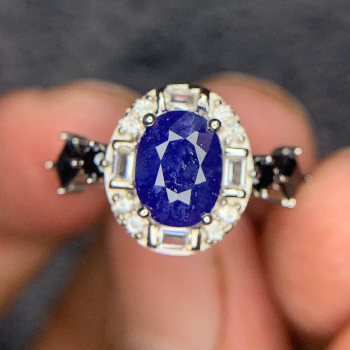 Natuurlijke Blauwe Saffier & Spinel Ring – 17,36 ct – 925 Sterling Zilver
