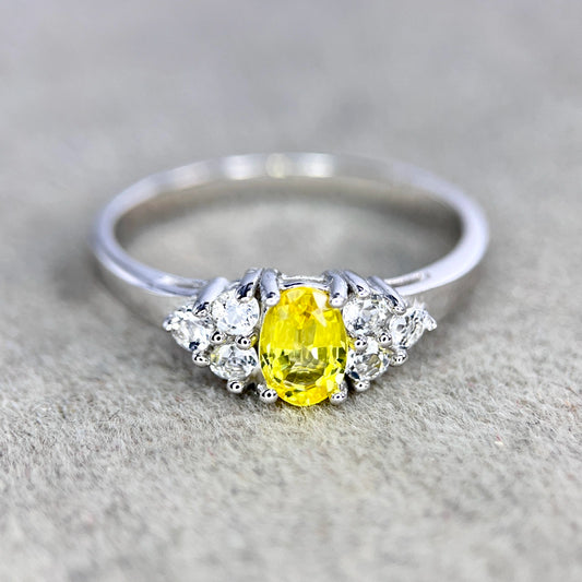 Natuurlijke saffierring – geel, 925 sterling zilver