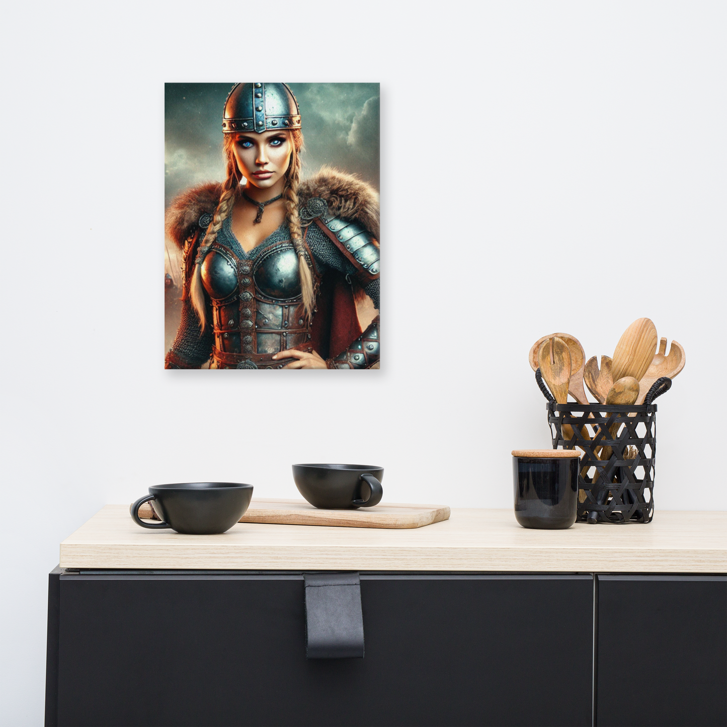 Vikingvrouw Canvas Schilderij - Stoer en Krachtig Wanddecoratie - Premium Kwaliteit -Scandinavische Kunst