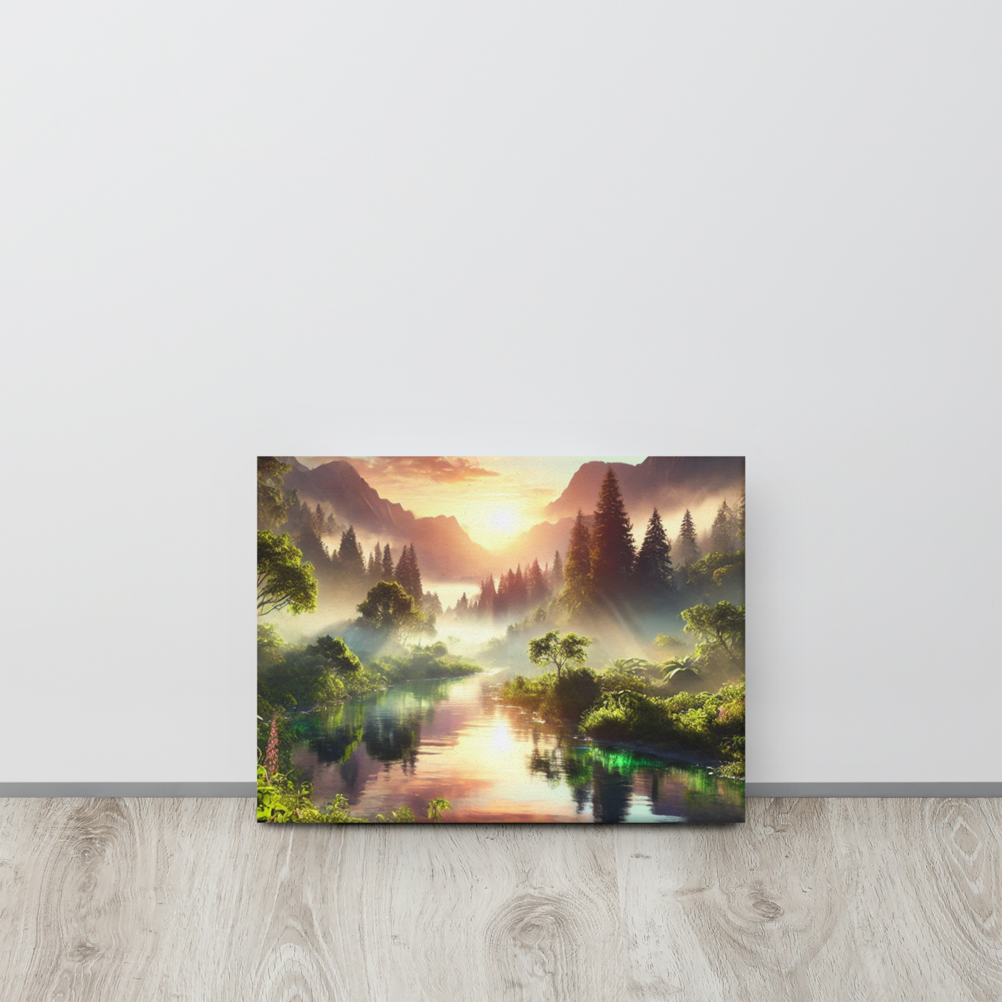 Adembenemend Landschap Canvas Wanddecoratie – Rustgevende Zonsondergang in de Bergen