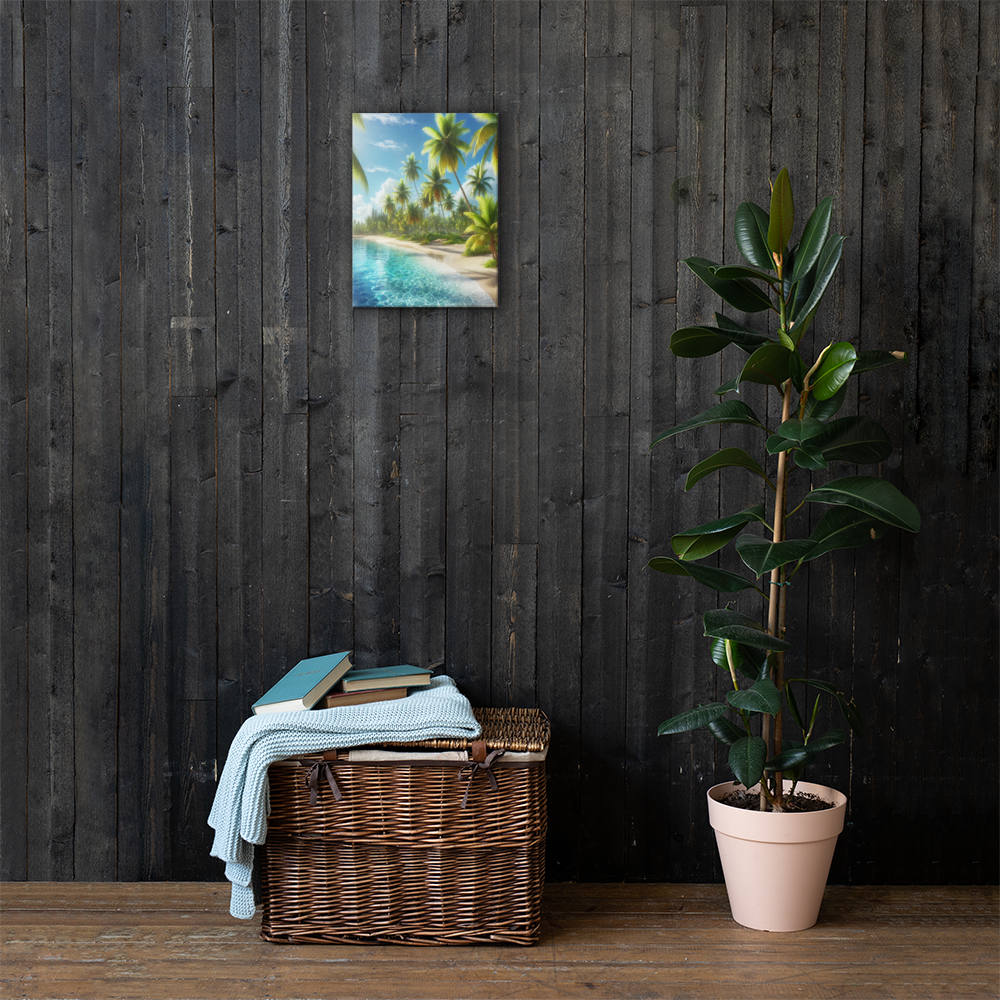Canvas Wanddecoratie - Rustgevend Strand met Heldere Zee en Palmbomen - Premium Kwaliteit