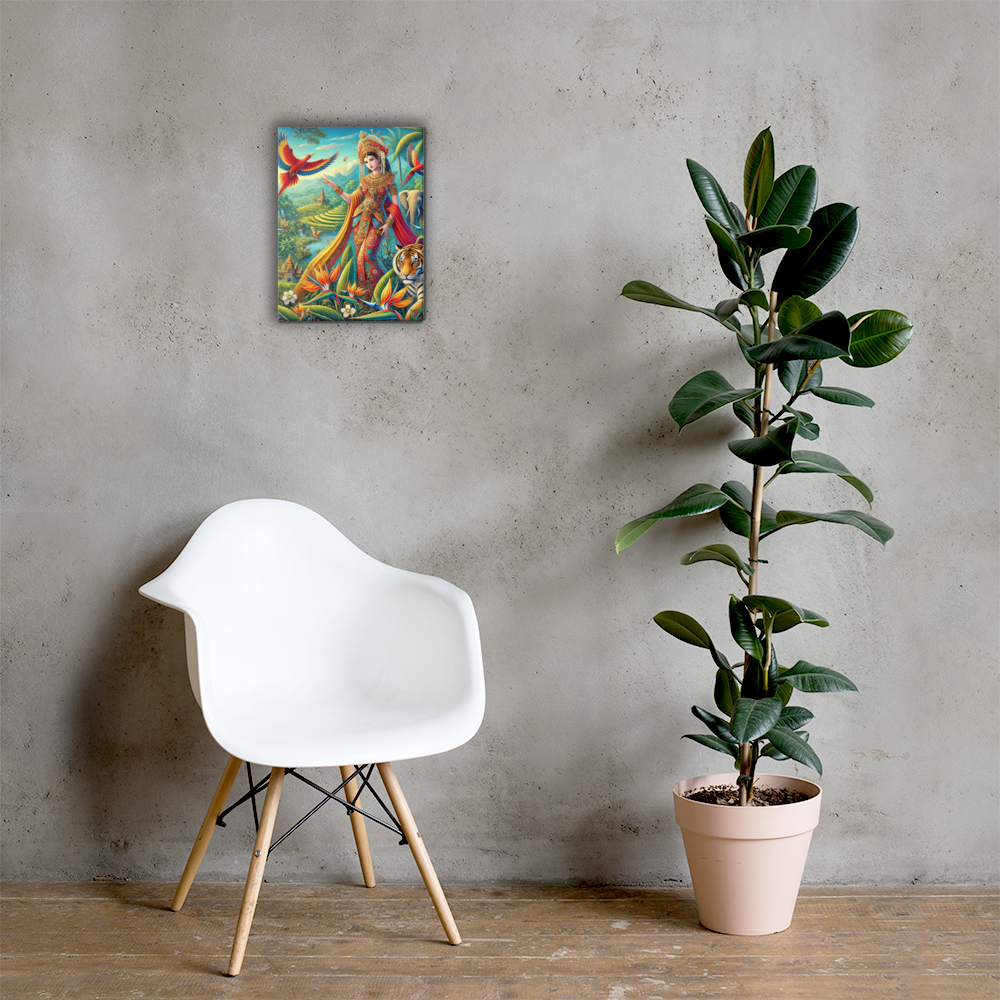 Prachtige Canvas Wanddecoratie - Kleurrijke Indonesische Scene met Dieren en Natuur