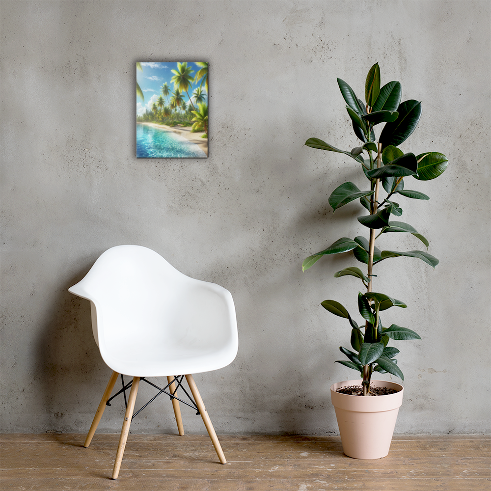Canvas Wanddecoratie - Rustgevend Strand met Heldere Zee en Palmbomen - Premium Kwaliteit