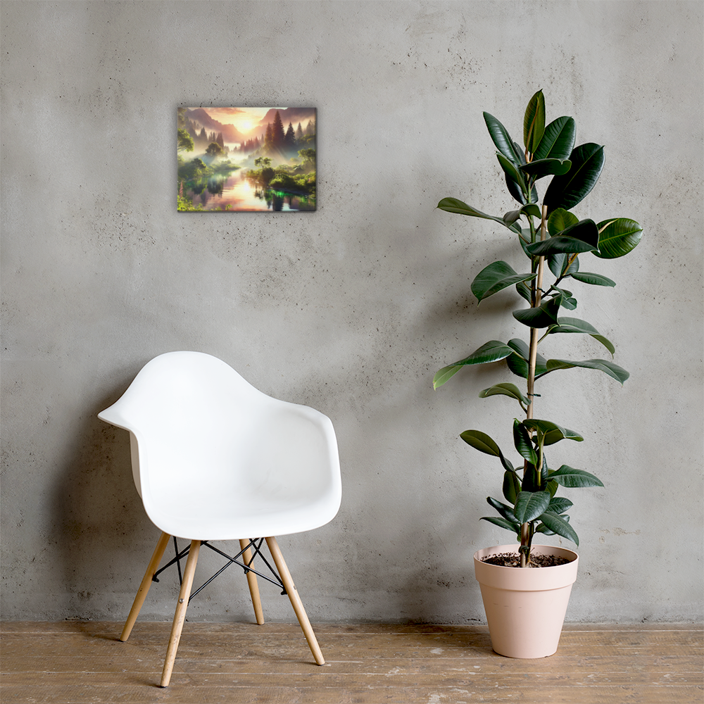 Adembenemend Landschap Canvas Wanddecoratie – Rustgevende Zonsondergang in de Bergen